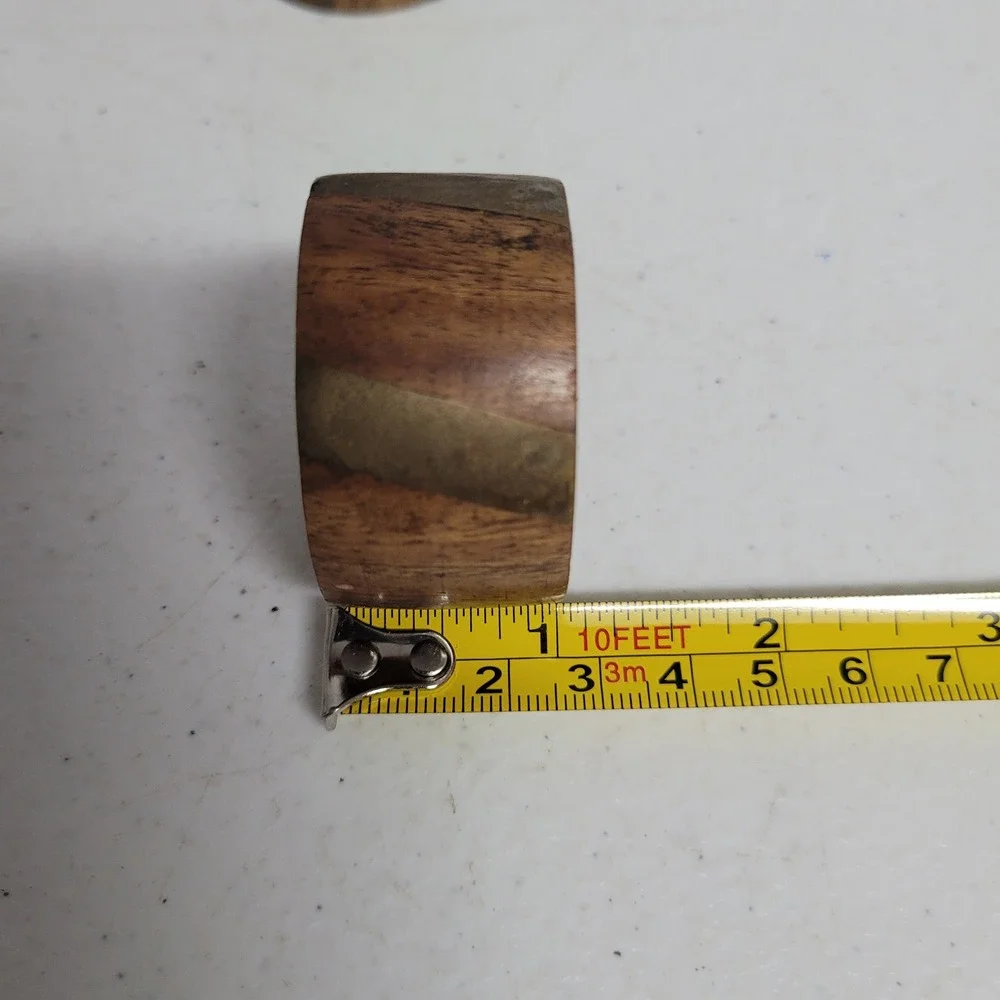 Vintage Wood and Brass Inlay Napkin Rings Set of 5 Brown Gold